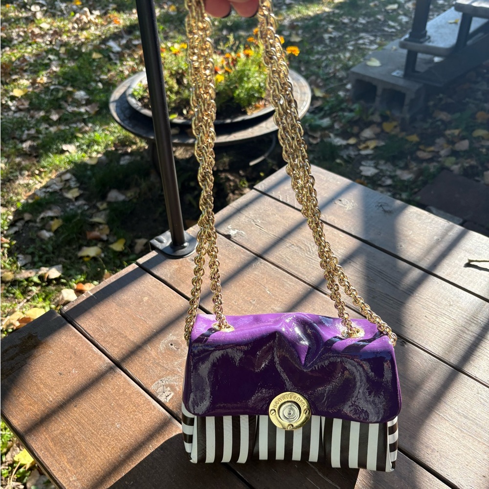 Purple and Black Striped Women's Bag
